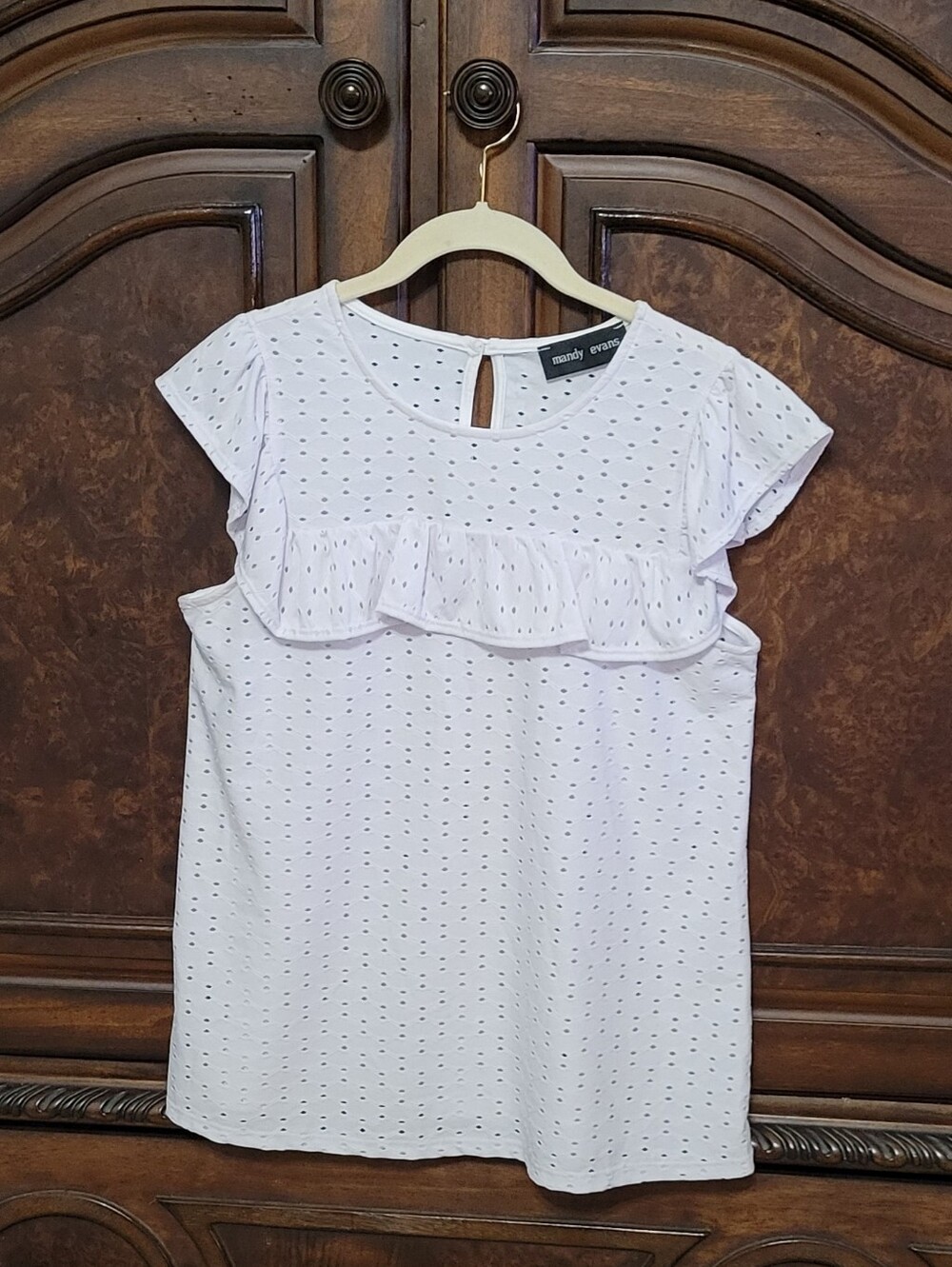 Mandy Evans Eyelet Ruffle Cap-Sleeve Blouse Size M